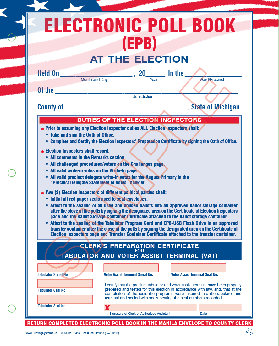 Printing Systems · 490 Electronic Poll Book